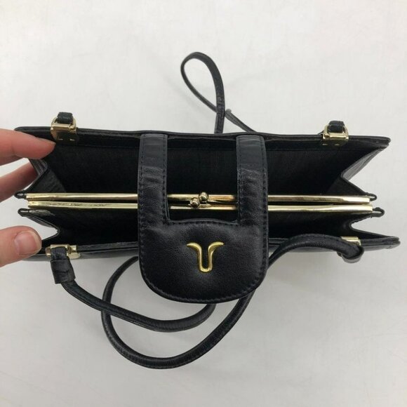 Snakeskin  top clasp shoulder bag tan black - Picture 3 of 13